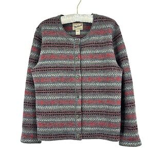 Woolrich Women's Vintage Fair Isle Wool Cardigan in Charcoal Mix Size Small